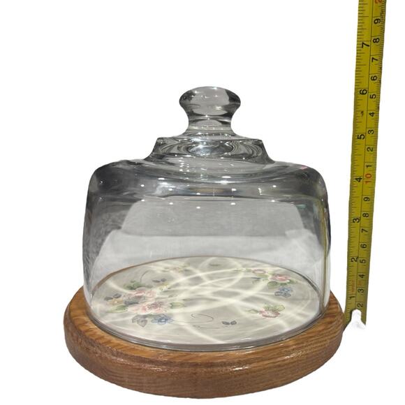 Pfaltzgraff Tea Rose Cheese Cracker Cloche Glass Dome Lid 90s Country Kitchen - Picture 10 of 13